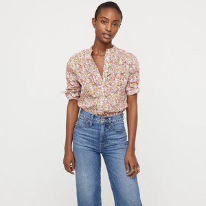 Band-collar ruffle-front shirt in Liberty Libby floral AU236 XS 0 2